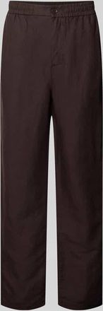 Lacoste Straight Leg Stoffhose aus Leinen-Mix in Schoko, Gr&ouml;&szlig;e XXL