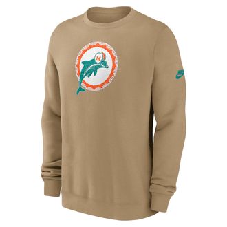 Nike Miami Dolphins Swing Pass Rewind Club Nike Mens NFL Pullover Crew in Brown | NKPU0DD69PV-LDC
