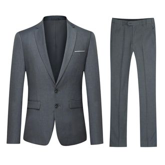 AlltheMen Heren 2-delig slim fit grijs pak met twee knopen