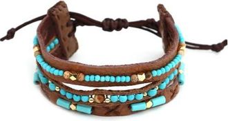 Panacea Turquoise Bead & Leather Adjustable Bracelet in Turquoise/Brown at Nordstrom
