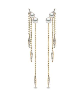 Yoko London 18kt yellow gold Trend freshwater pearl and diamond chain earrings - women - 18kt Yellow Gold/Diamond/Freshwater Pearl - One Size