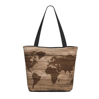 AOOEDM World Map On Wooden Ladies Shopping Bag 13x11x7in.The Perfect ValentineS Day Gift.It Is The Best ValentineS Day Gift For Mom, Daughter, Wife,Etc
