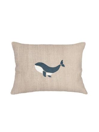 Anaya with Love Whale Tale Embroidered Linen Pillow with Down Alternative Insert in White at Nordstrom, Size 14X20