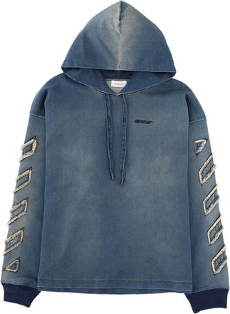 Off-white Diag Cotton Frayed Denim Hoodie