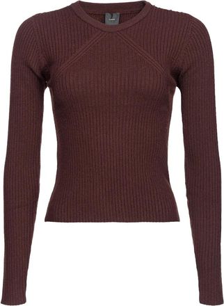 Pinko Round-neck Knitwear, female, Brown, Size: L Ribbed Knit Brown Sweater