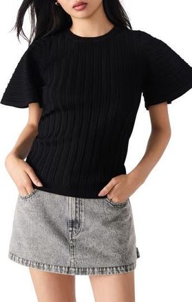 Steve Madden Allie Short Sleeve Rib Sweater in Black at Nordstrom Rack, Size X-Small