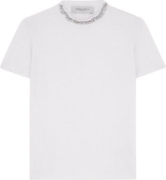 Golden Goose Relaxed Fit White T-Shirt with Embroidered Neckline