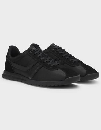 HUGO BOSS Mens BOSS Orange Zayn Mens Low-Top Trainers with Faux-Leather Trims - Black 005 - Size: 11