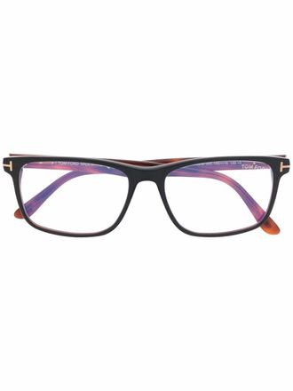 Tom Ford Eyewear tortoiseshell-effect square-frame glasses - unisex - Acetate - 53 - Black