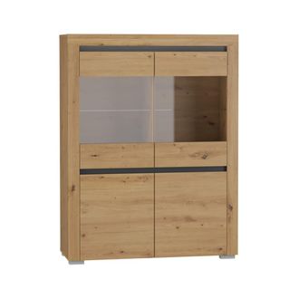 Petits Meubles Vajillero 4 puertas con led paneles laminados madera y gris antracita