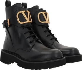 Valentino Garavani Womens Black Calfskin Lace-Up Boots
