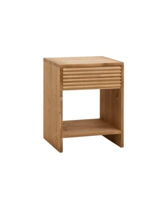 Deco Wood Mesita de noche de madera maciza con caj&oacute;n tono roble medio 50x40cm
