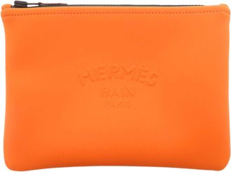 Herm&egrave;s Black Orange Polyamide Nylon Pouch (Pre-Owned)