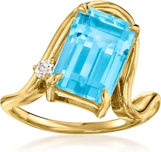 Ross-Simons Swiss Blue Topaz Ring With Lab-Grown Diamonds in 18kt Gold Over Sterling