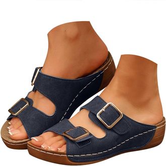 Generic Orthopedic Wedge Sandals for Women 2026 Comfortable Two Strappy Platform Sandals with Arch Support Flip Flops Slides Breathable Open Toe Wide Casual W