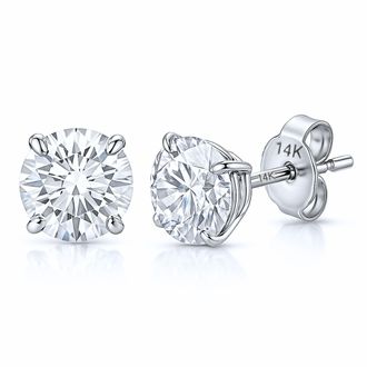 MAX + STONE 14k Yellow or White Gold Solitaire Round Cubic Zirconia Stud Earrings 3.5mmto8mm