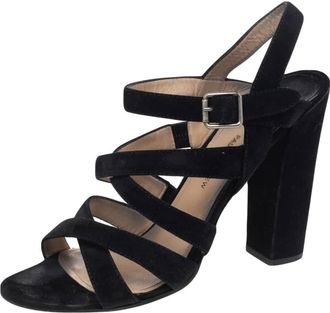 PAUL ANDREW Black Suede Ankle Strap Block Heel Sandals