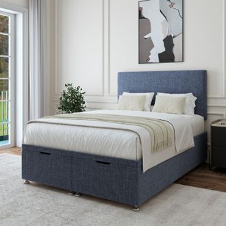 Bedmaster Linen Ottoman Divan Base & Plain Headboard in Midnight | Size: Double
