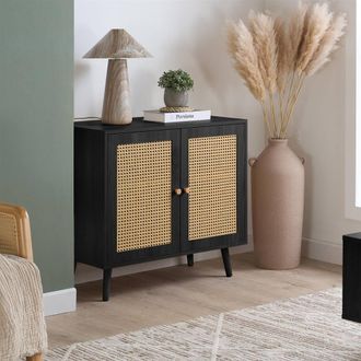 Birlea Croxley 2 Door Sideboard Black Rattan Storage Cabinet