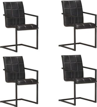 vidaXL Sillas Voladizas De Comedor 4 Unidades Cuero Aut&eacute;ntico Negro Vidaxl