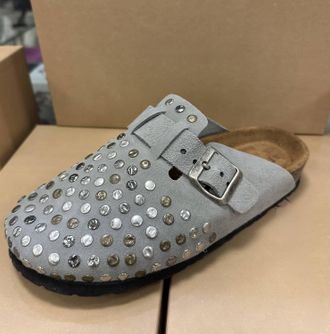 Post & Co Womens Studded Suede Clogs In Grey
