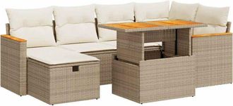 vidaXL Set De Sof&aacute;s De Jard&iacute;n Y Cojines 8 Piezas Rat&aacute;n Sint&eacute;tico Beige Vidaxl