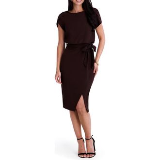Kensie Plyr Tie Waist Midi Dress in Chocolate at Nordstrom Rack, Size 16