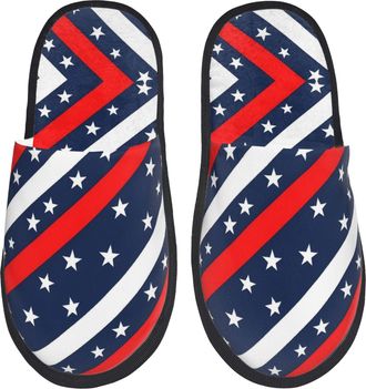 Generic Fluffy Slippers Patriotic Star Cozy Plush Slippers Reusable Anti-Slide Slipper For Travel Guest Room Bedroom M