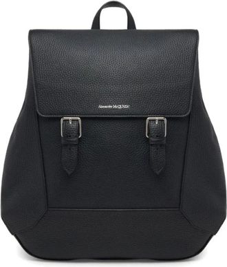 Alexander McQueen Backpacks, female, Black, ONE SIZE, Black Leather Logo Backpack