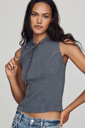 Pilcro Cotton Ribbed Hooded Halter Tank Top