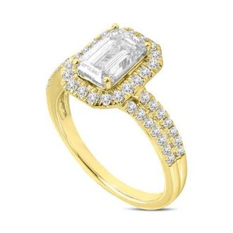 LuvMyJewelry Mariam 14K Yellow Gold Emerald Cut Lab Grown Diamond Halo Engagement Ring - 2.1 Ct at Nordstrom, Size 7