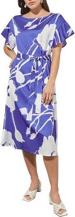 Ming Wang Floral Cr&ecirc;pe de Chine Dress in Saph Sea/Wht at Nordstrom Rack, Size X-Small