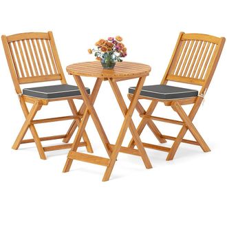 Costway Costway 3PCS Outdoor Folding Bistro Set Garden Chair & Table Set W/Cushions in Grey
