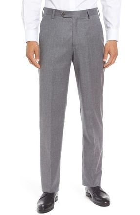Berle Lightweight Flannel Flat Front Classic Fit Dress Trousers in Light Grey at Nordstrom, Size 33 X Unhemmed