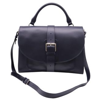 Proenza Schouler Buckled Top Handle Bag in Navy Blue Leather