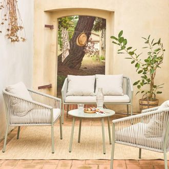 Sweeek 4-seater Garden Sofa Set In Steel & Resin Ropes in Beige