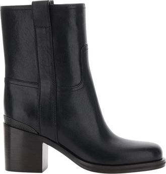 Brunello Cucinelli Schoenen, Dames, Zwart, 40 EU, Leer, Bootieleather Enkellaars