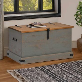Berkfield Home Storage Chest HALDEN Grey 91x48x47 cm Solid Wood Pine | Size: 91 x 48 x 47 cm