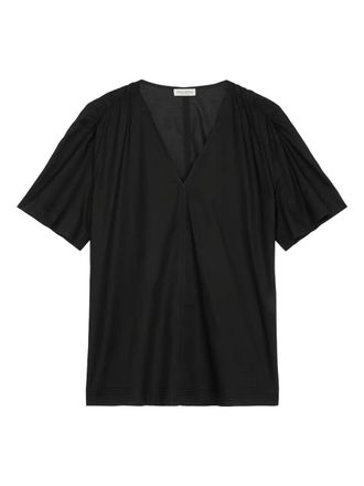 Marc O'Polo gathered-detail V-neck top - women - Cotton - 38 - Black