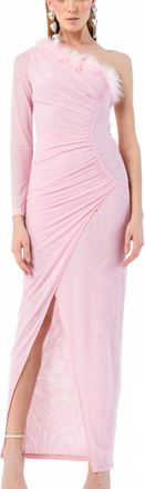 Kikiriki Feather One Shoulder Dress In Pink