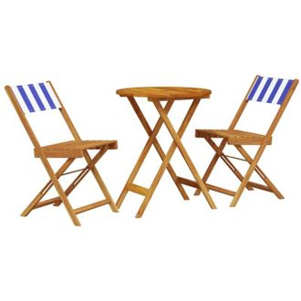 vidaXL Juego De Bistro De 3 Piezas Tela Y Madera Maciza Azul Y Blanco Vidaxl