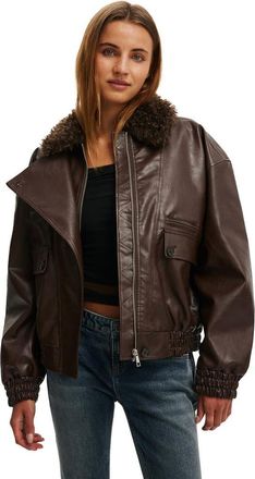 Cotton On Womens Darcy Faux Leather Bomber in Brown at Nordstrom, Size Xx-Small