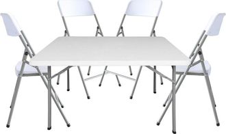 LOLAhome Conjunto de mesa rectangular y 4 sillas plegables de HDPE blanco