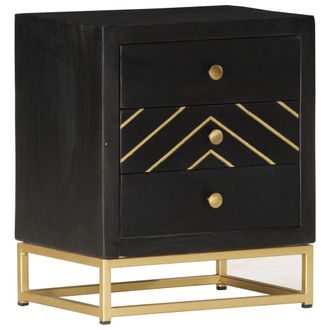 vidaXL Vidaxl - Mesita De Noche Madera Maciza Mango Negro Y Dorado 40x30x50cm
