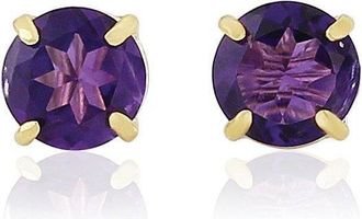 Jewelco London 9ct Gold 4 Claw Amethyst Round Stud Earrings - 5mm - SENR02525