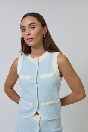 Central Park West Celeste Tweed Yarn Vest in Blue at Nordstrom, Size X-Small