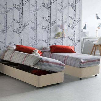 Dmora Dmora - Cama Individual Dcassan, Cama Contenedor Con Revestimiento De Tela, 100% Made In Italy, Apertura Lateral, Con Colch&oacute;n 80x190 Cm Incluido, Beig