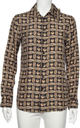 Moschino Gold Printed Silk Neck Tie Detail Button Front Shirt