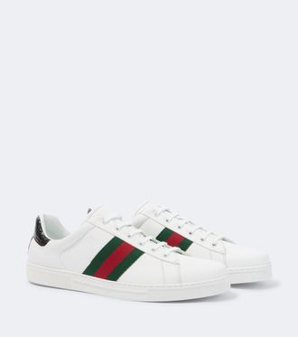 Gucci Zapatillas Ace de piel con Web