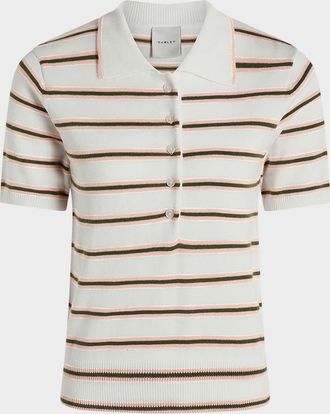 Varley Faustine Striped Fine-Knit Polo